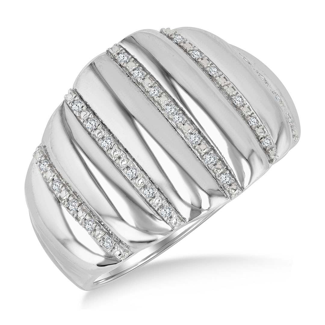 Ribbed Dome Shape Bold Diamond Wide Band