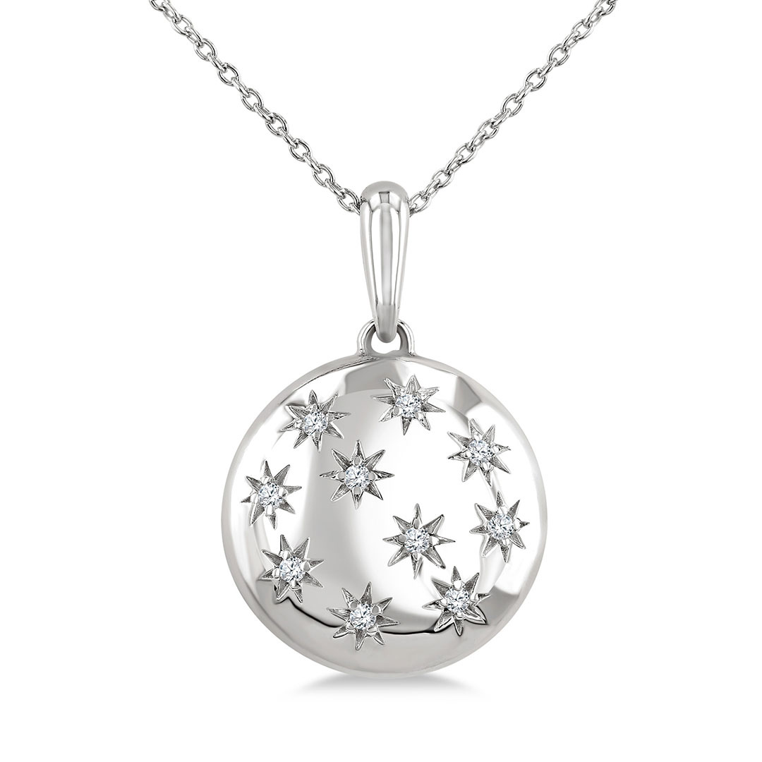 Bold Star Engraved Puffed Round Diamond Pendant