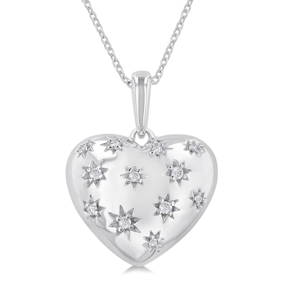 Bold Star Engraved Puffed Heart Diamond Pendant