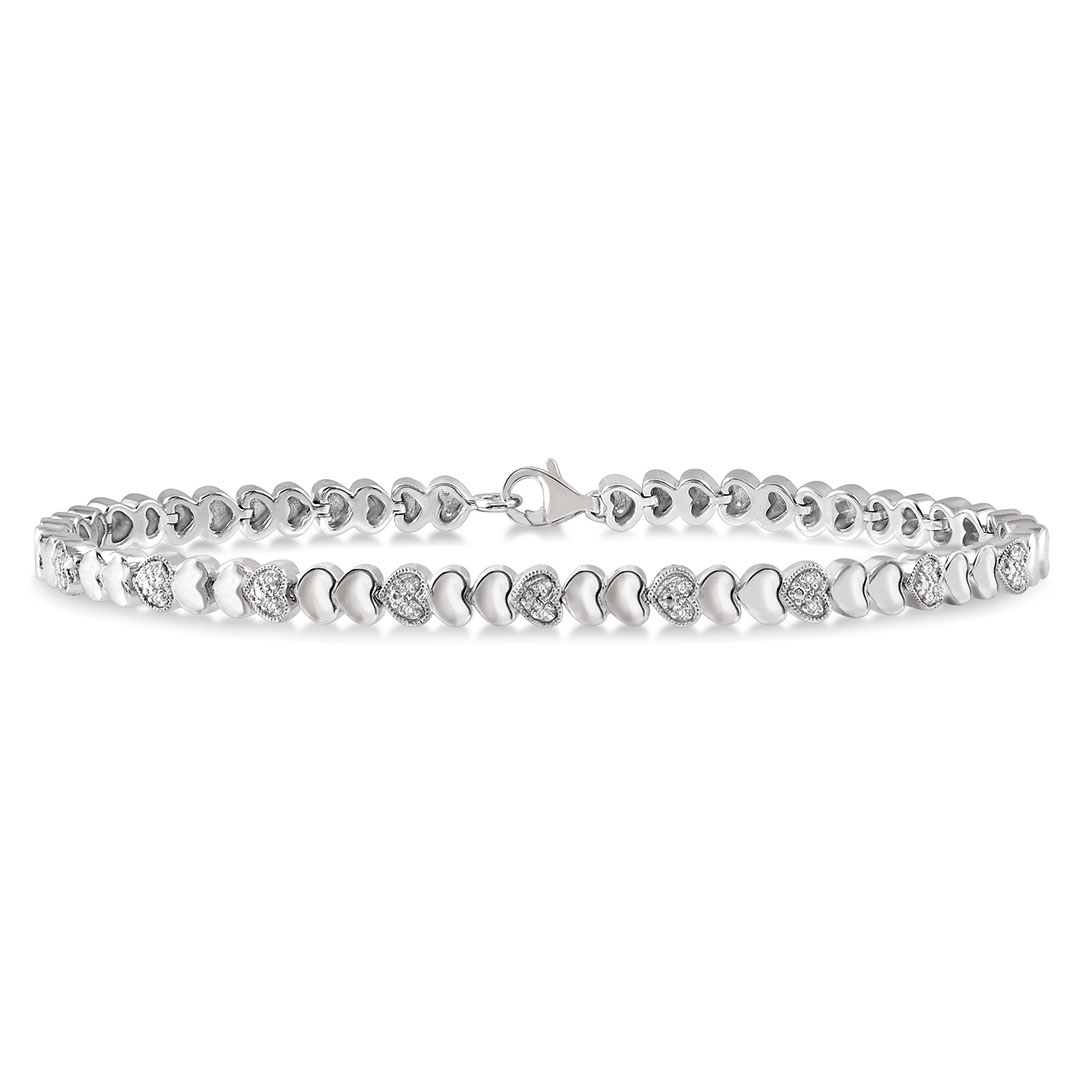 Puffed Heart Plain and Diamond Bracelet