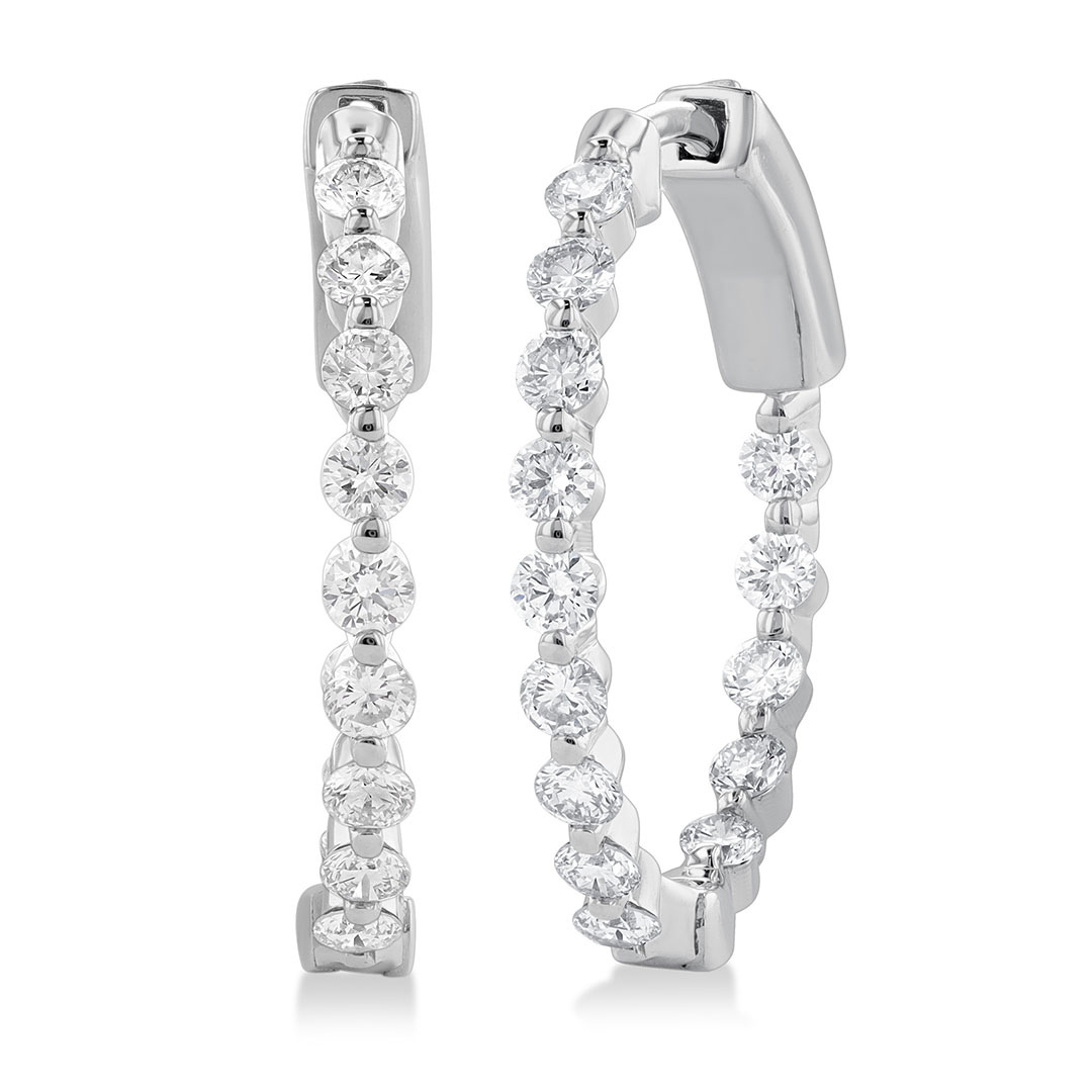 Inside-Out Single Prong Set Diamond Hoop Earrings