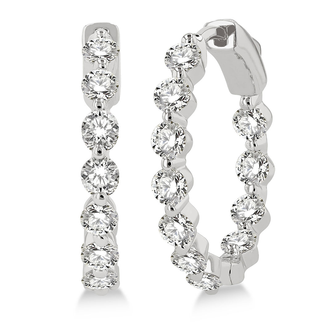 Inside-Out Single Prong Set Diamond Hoop Earrings