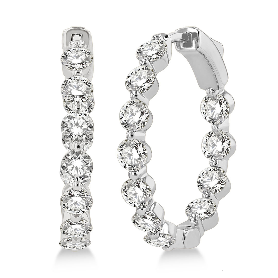 Inside-Out Single Prong Set Diamond Hoop Earrings