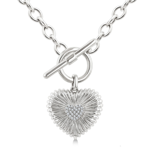 Fluted Heart Toggle Diamond Necklace