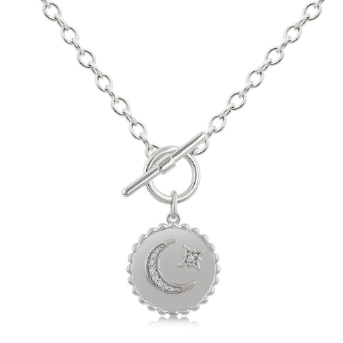 Crescent Moon & Star Toggle Diamond Necklace