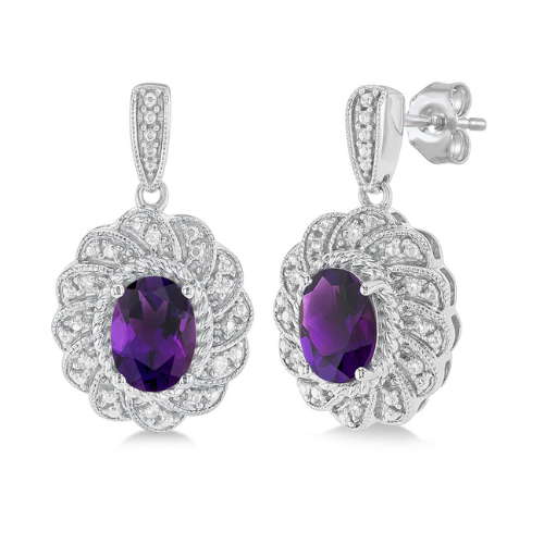 Oval Cut Amethyst and Diamond Earrings