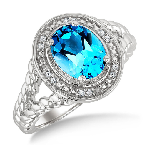 Oval Shape Blue Topaz and Diamond Ring