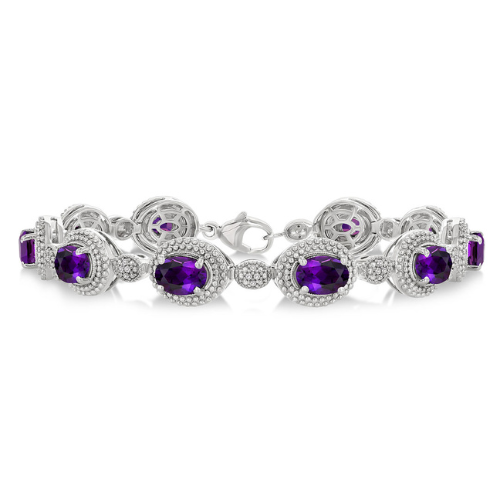 Oval Shape Amethyst and Diamond Bracelet