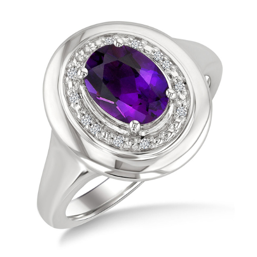 Oval Shape Amethyst and Diamond Ring