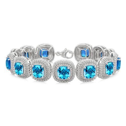 Oval Shape Blue Topaz and Diamond Bracelet