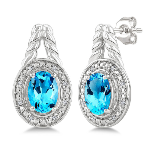 Cushion Shape Blue Topaz and Diamond Earring