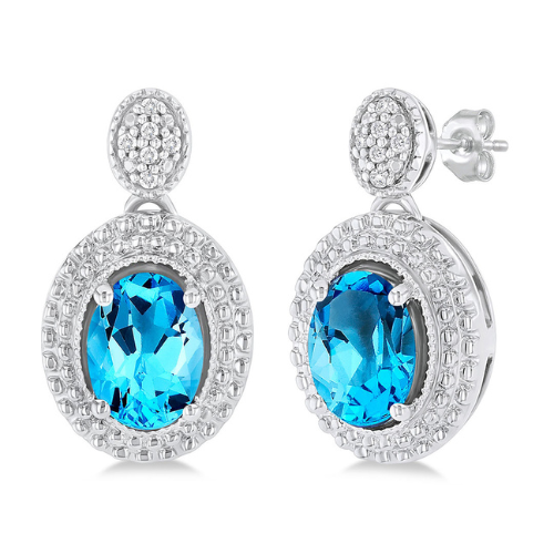 Oval Cut Blue Topaz and Diamond Earring