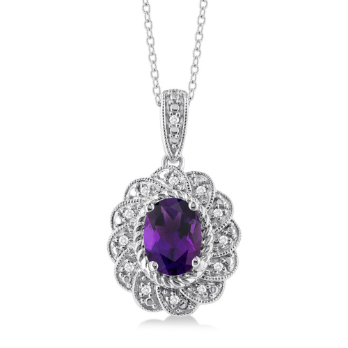 Oval Cut Amethyst and Diamond Pendant