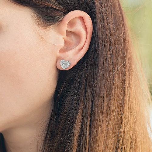 Heart Charm Round Cut Diamond Petite Earrings