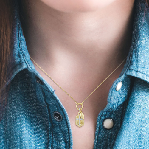 Double Cross Charm Fluted Pendant