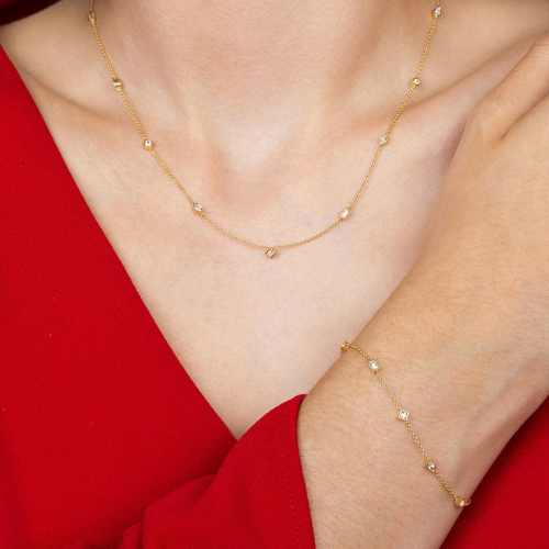 Bezel Set Mixed Cut Diamond Station Necklace