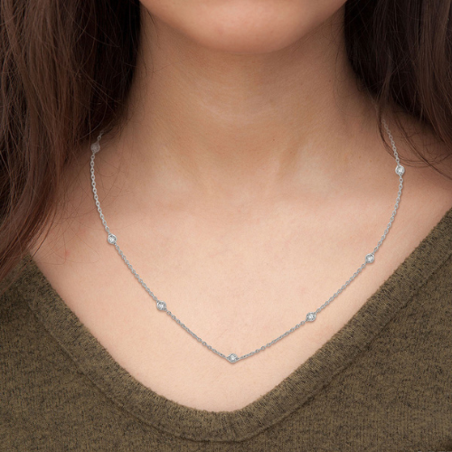 Round Bezel Station Diamond Necklace