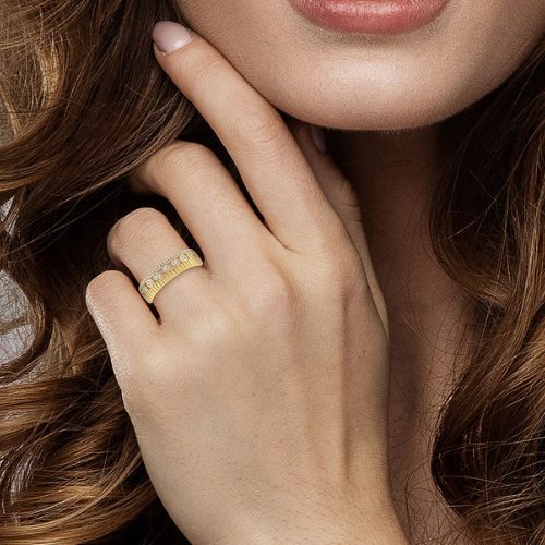 Bezel and Diamond Bold Fluted Layered Band