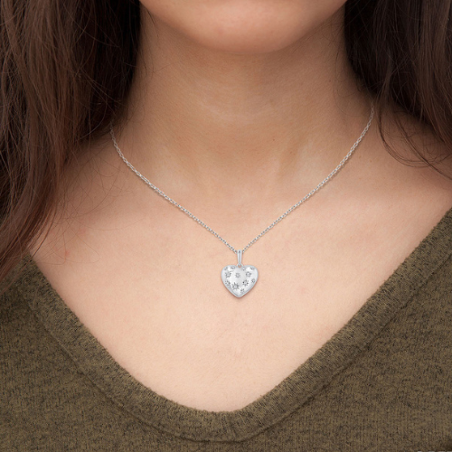 Bold Star Engraved Puffed Heart Diamond Pendant