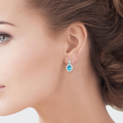 Oval Cut Blue Topaz and Diamond Earring