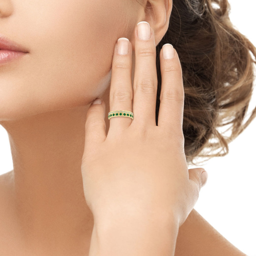 Round Shape Emerald and Diamond Band