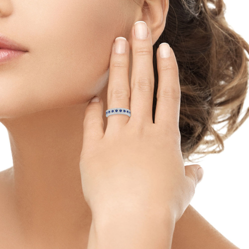 Round Shape Sapphire and Round Cut Diamond Band