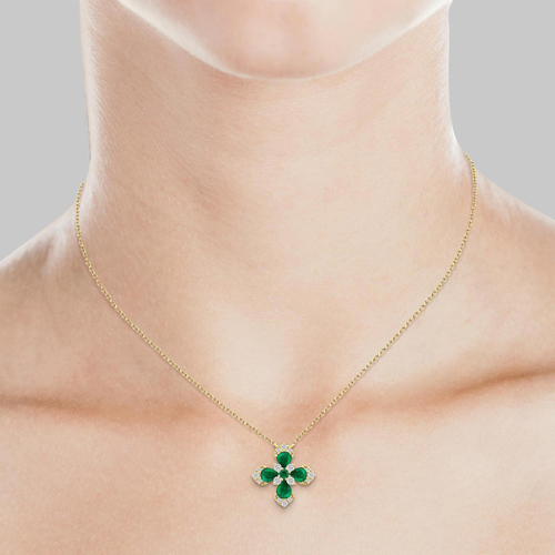 Pear and Emerald Floral Blossom Pendant
