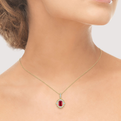 Octagon Shape Ruby and Diamond Pendant