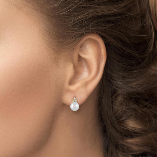 Pearl and Diamond Stud Earrings