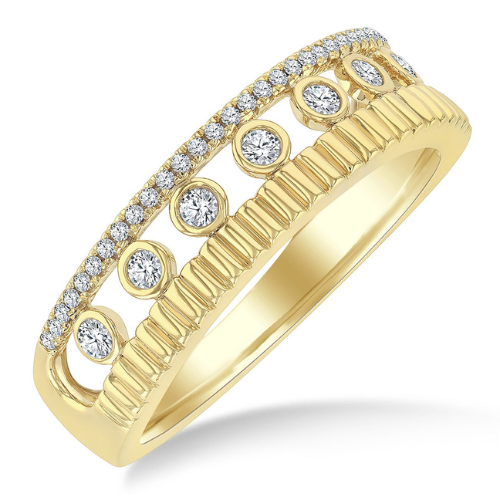 Bezel and Diamond Bold Fluted Layered Band