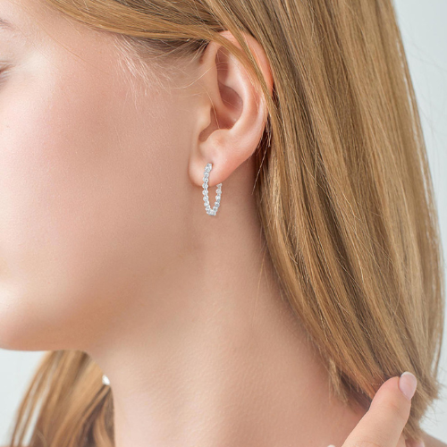 Inside-Out Single Prong Set Diamond Hoop Earrings