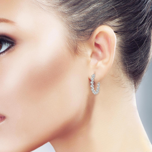 Inside-Out Single Prong Set Diamond Hoop Earrings