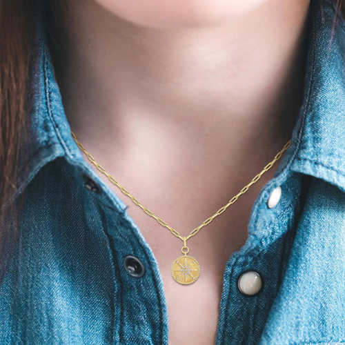 Compass Symbol Circle Medallion Pendant